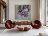 Pink and Blue II by Silvia Vassileva. Shown as extra-large giant wall art in a modern living room. Available as an archival giclee rolled canvas, fine art paper, or poster print. SKU 21900a.