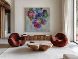 Pink and Blue III by Silvia Vassileva. Shown as extra-large giant wall art in a modern living room. Available as an archival giclee rolled canvas, fine art paper, or poster print. SKU 21901a.
