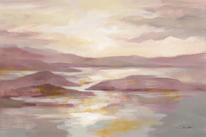 Pink and Gold Landscape by Silvia Vassileva. SKU 71970i. Archival Giclee Fine art print for wall decor.