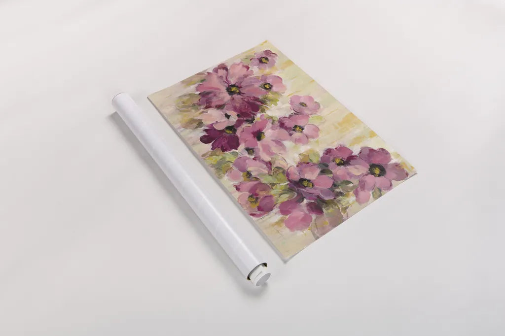 Pink and Green Bloom by Silvia Vassileva. shown as a rolled paper print. Available as archival giclee rolled canvas, fine art paper, or poster print. SKU 62962i.