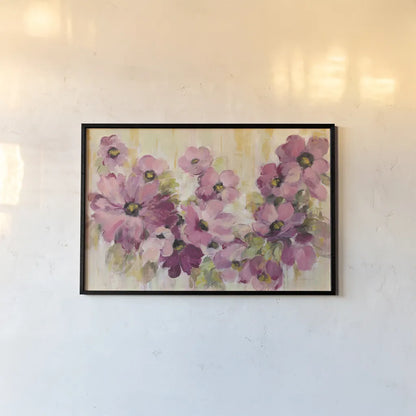 Pink and Green Bloom by Silvia Vassileva. shown as a paper print in a black flame. Available as a archival giclee rolled canvas, fine art paper, or poster print. SKU 62962i.