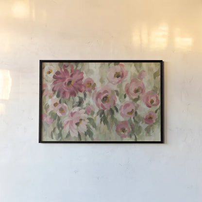 Pink and Sage Garden by Silvia Vassileva. shown as a paper print in a black flame. Available as a archival giclee rolled canvas, fine art paper, or poster print. SKU 95706i.