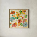 Playful Floral Trio III by Silvia Vassileva. Shown in a natural wood glass frame for a timeless modern aesthetic. Available as an archival giclee rolled canvas, fine art paper, or poster print. SKU 46654a.