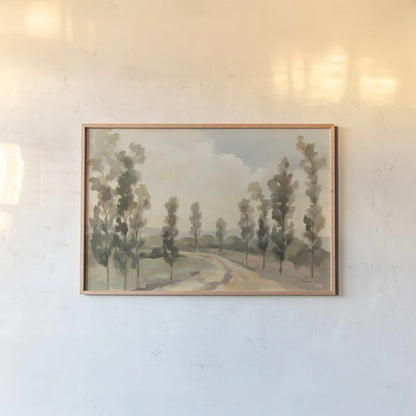 Poplars by the Road by Silvia Vassileva. shown as a paper print in a natural frame. Available as a archival giclee rolled canvas, fine art paper, or poster print. SKU 86523i.