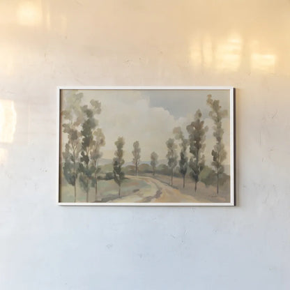 Poplars by the Road by Silvia Vassileva. shown as a paper print in a white frame. Available as a archival giclee rolled canvas, fine art paper, or poster print. SKU 86523i.