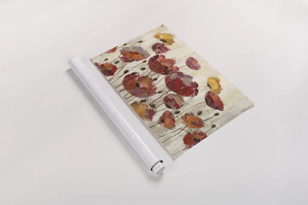 Poppies in the Rain by Silvia Vassileva. shown as a rolled paper print. Available as archival giclee rolled canvas, fine art paper, or poster print. SKU 15008i.