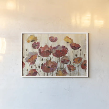 Poppies in the Rain by Silvia Vassileva. shown as a paper print in a white frame. Available as a archival giclee rolled canvas, fine art paper, or poster print. SKU 15008i.