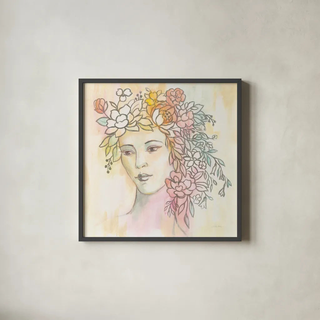 Primavera by Silvia Vassileva. Shown in a sleek black glass frame for a contemporary gallery look. Available as an archival giclee rolled canvas, fine art paper, or poster print. SKU 63906a.