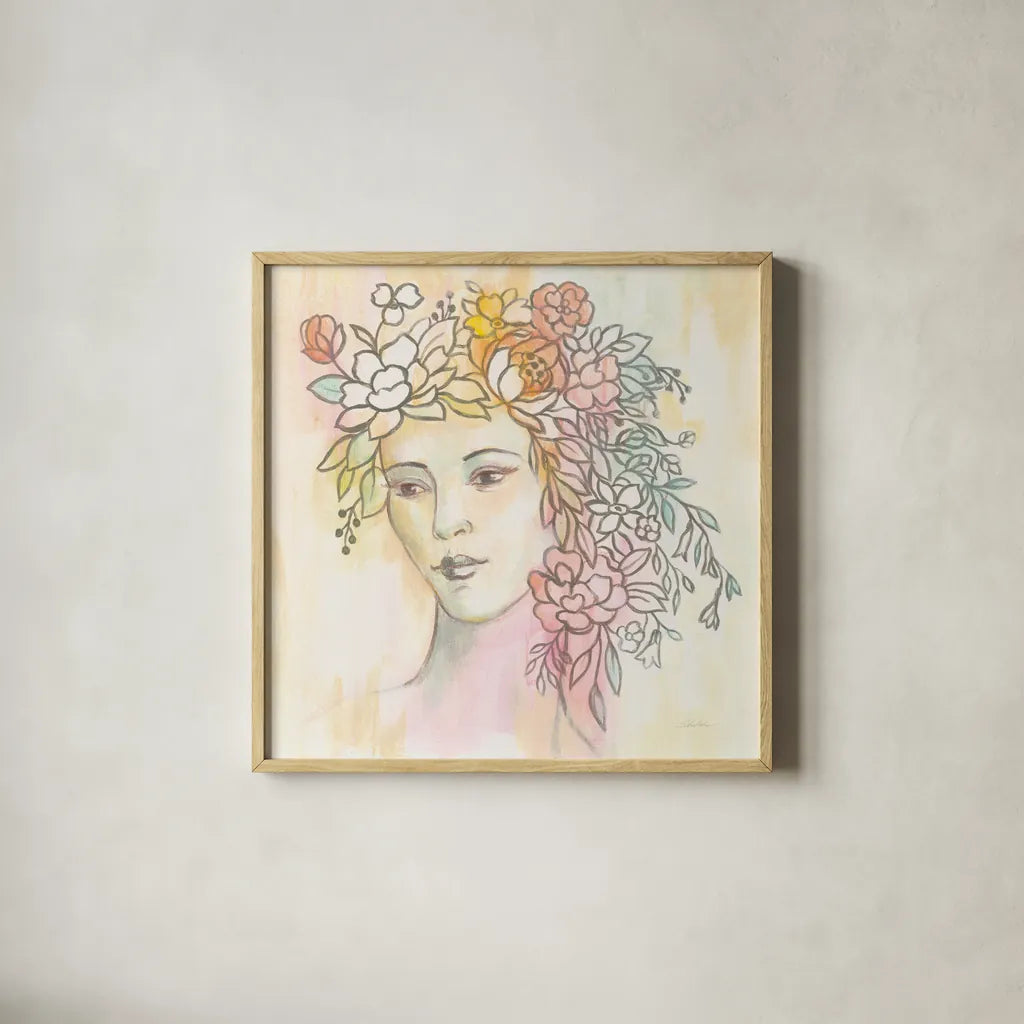 Primavera by Silvia Vassileva. Shown in a natural wood glass frame for a timeless modern aesthetic. Available as an archival giclee rolled canvas, fine art paper, or poster print. SKU 63906a.