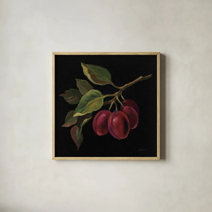 Prune no Words by Silvia Vassileva. Shown in a natural wood glass frame for a timeless modern aesthetic. Available as an archival giclee rolled canvas, fine art paper, or poster print. SKU 29206a.