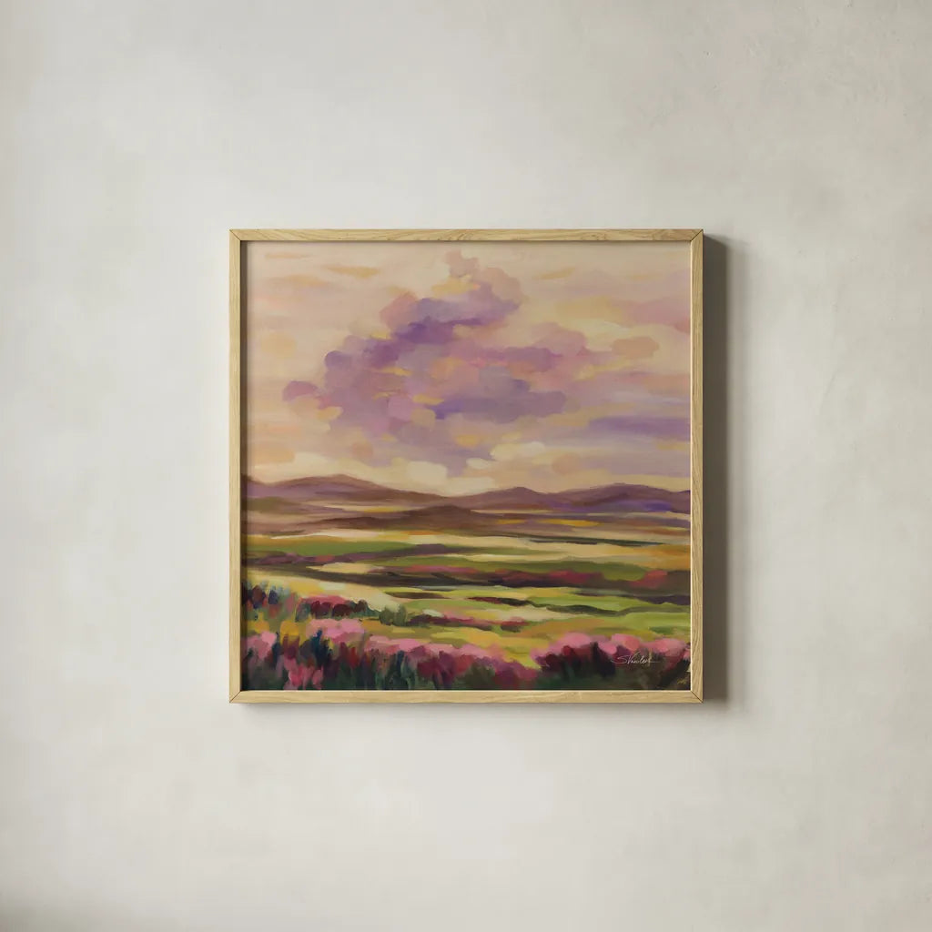 Purple Cloud by Silvia Vassileva. Shown in a natural wood glass frame for a timeless modern aesthetic. Available as an archival giclee rolled canvas, fine art paper, or poster print. SKU 100286a.
