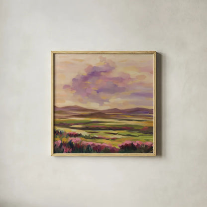 Purple Cloud by Silvia Vassileva. Shown in a natural wood glass frame for a timeless modern aesthetic. Available as an archival giclee rolled canvas, fine art paper, or poster print. SKU 100286a.