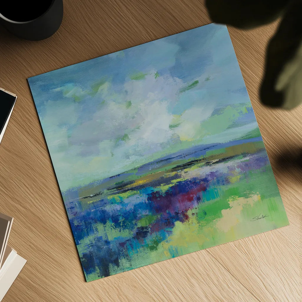 Purple Field by Silvia Vassileva. Shown as a detailed flat fine art print, highlighting archival giclee quality. Available as an archival giclee rolled canvas, fine art paper, or poster print. SKU 91547a.