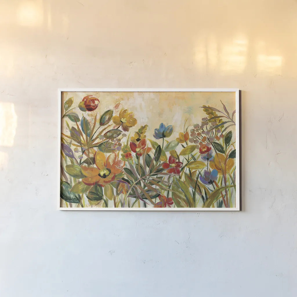 Rain Forest Floral by Silvia Vassileva. shown as a paper print in a white frame. Available as a archival giclee rolled canvas, fine art paper, or poster print. SKU 30160i.