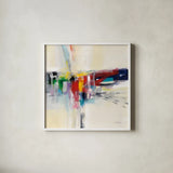 Rainbow Kaleidoscope by Silvia Vassileva. Shown in a crisp white glass frame for a clean and minimalist style. Available as an archival giclee rolled canvas, fine art paper, or poster print. SKU 78733a.