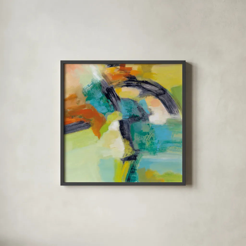 Rainbow on the Asphalt by Silvia Vassileva. Shown in a sleek black glass frame for a contemporary gallery look. Available as an archival giclee rolled canvas, fine art paper, or poster print. SKU 63903a.