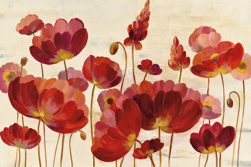 Red Flowers on Cream Crop by Silvia Vassileva. SKU 34488i. Archival Giclee Fine art print for wall decor.