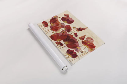 Red Flowers on Cream Crop by Silvia Vassileva. shown as a rolled paper print. Available as archival giclee rolled canvas, fine art paper, or poster print. SKU 34488i.