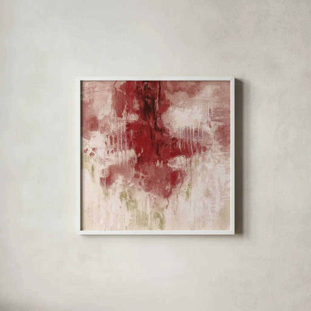 Red Rain by Silvia Vassileva. Shown in a crisp white glass frame for a clean and minimalist style. Available as an archival giclee rolled canvas, fine art paper, or poster print. SKU 55993a.