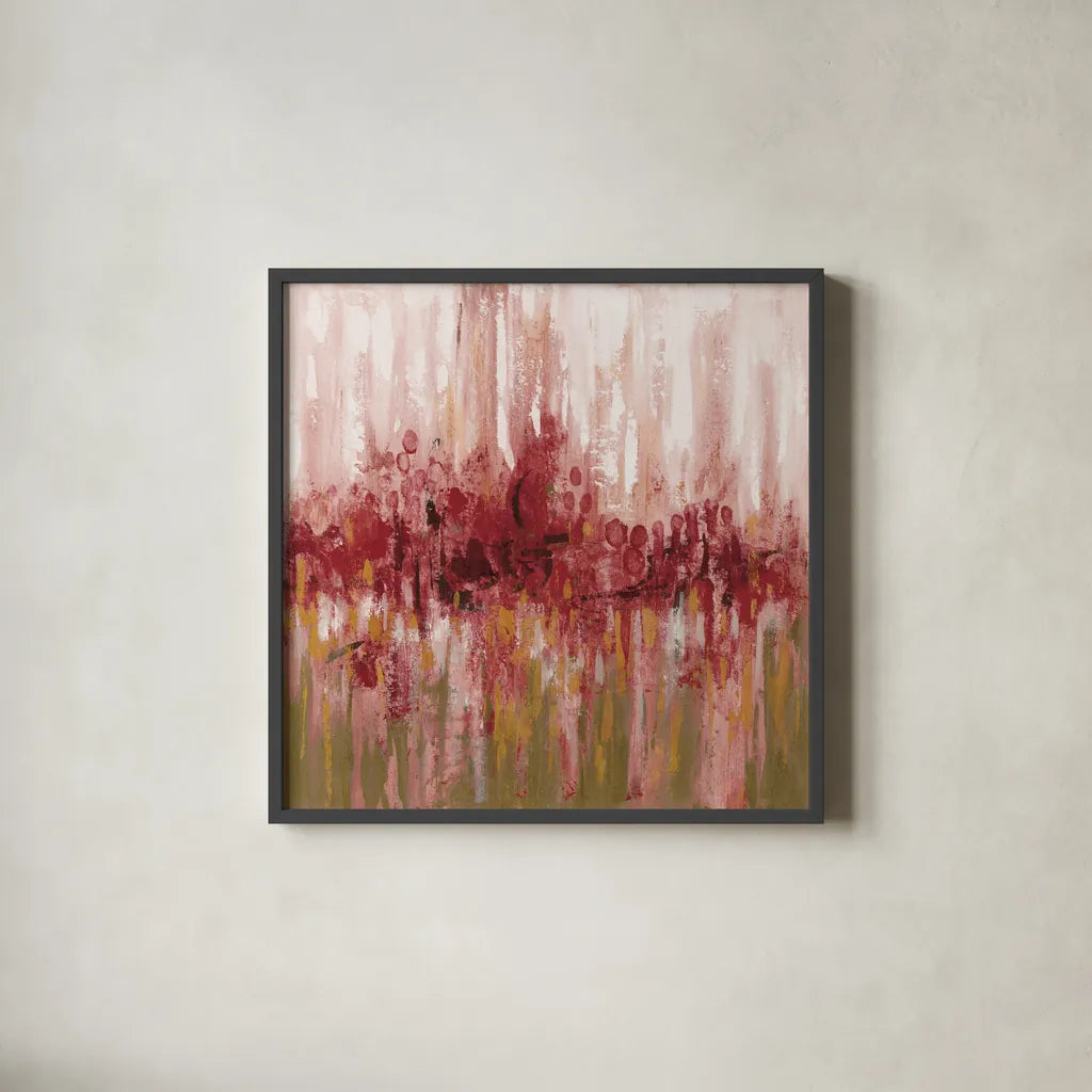 Red Reflections by Silvia Vassileva. Shown in a sleek black glass frame for a contemporary gallery look. Available as an archival giclee rolled canvas, fine art paper, or poster print. SKU 55992a.