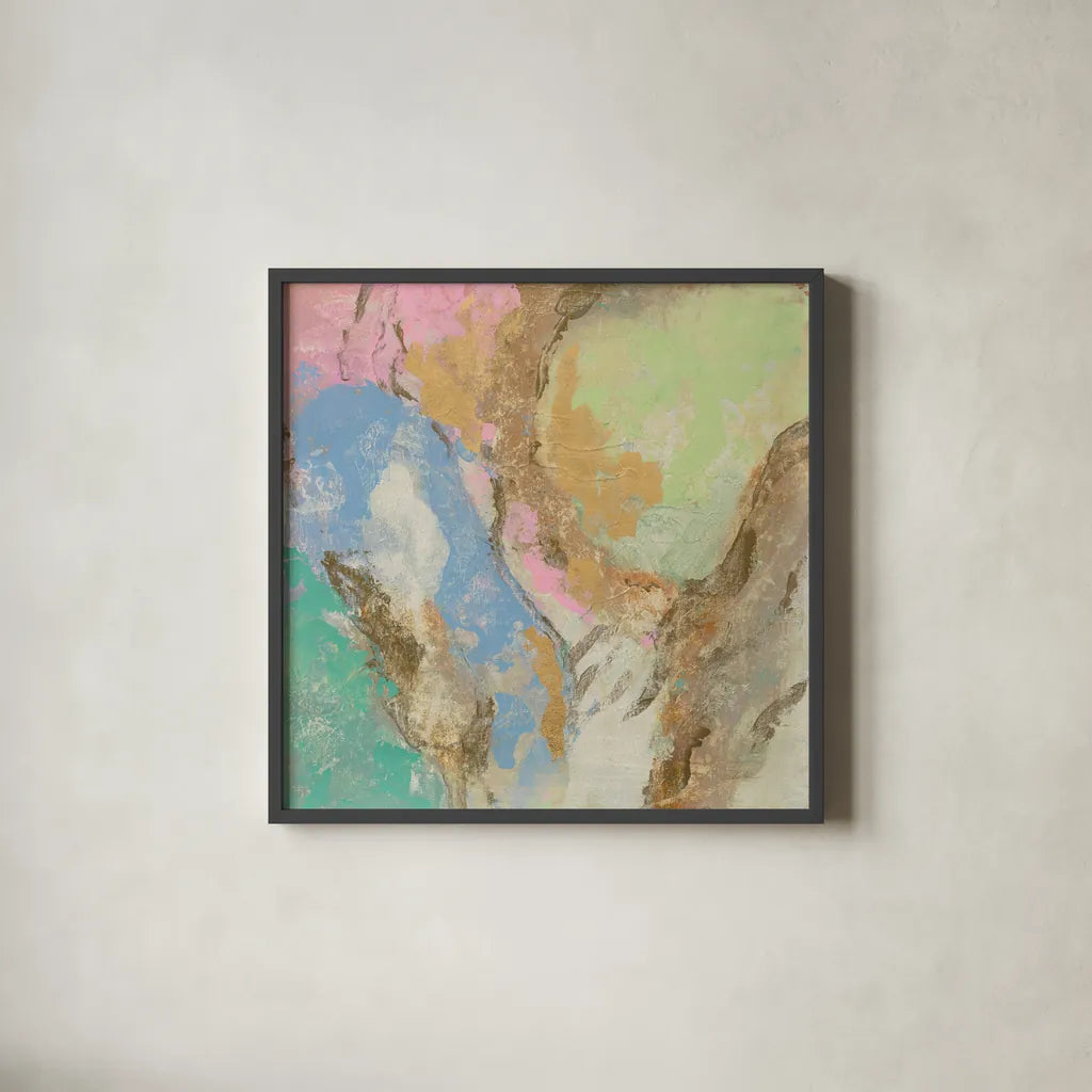 Retro Jewel Tones II by Silvia Vassileva. Shown in a sleek black glass frame for a contemporary gallery look. Available as an archival giclee rolled canvas, fine art paper, or poster print. SKU 65673a.