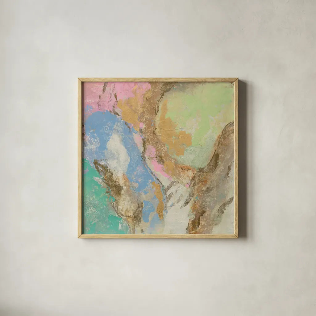 Retro Jewel Tones II by Silvia Vassileva. Shown in a natural wood glass frame for a timeless modern aesthetic. Available as an archival giclee rolled canvas, fine art paper, or poster print. SKU 65673a.