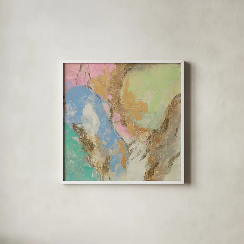 Retro Jewel Tones II by Silvia Vassileva. Shown in a crisp white glass frame for a clean and minimalist style. Available as an archival giclee rolled canvas, fine art paper, or poster print. SKU 65673a.