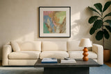 Retro Jewel Tones II by Silvia Vassileva. Displayed in a glass frame with matte in a clean modern living room. Available as an archival giclee rolled canvas, fine art paper, or poster print. SKU 65673a.