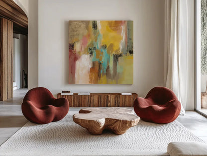 Retro Moment by Silvia Vassileva. Shown as extra-large giant wall art in a modern living room. Available as an archival giclee rolled canvas, fine art paper, or poster print. SKU 65598a.