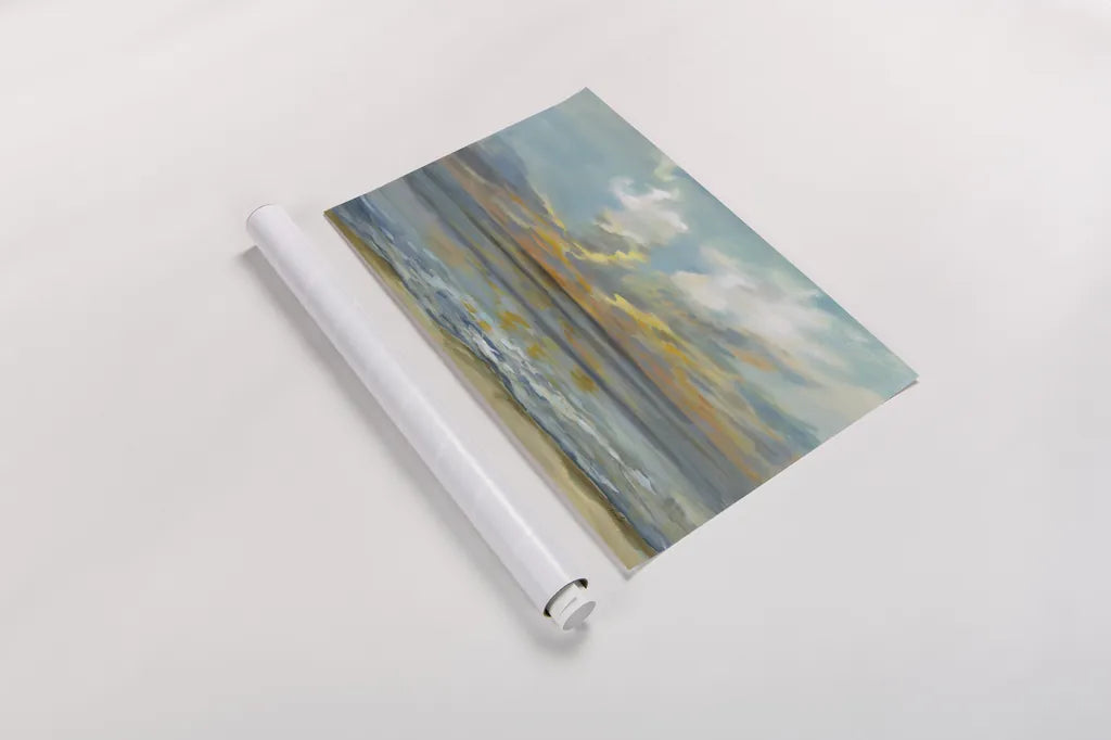 Rhythmic Sunset Waves by Silvia Vassileva. shown as a rolled paper print. Available as archival giclee rolled canvas, fine art paper, or poster print. SKU 69153i.