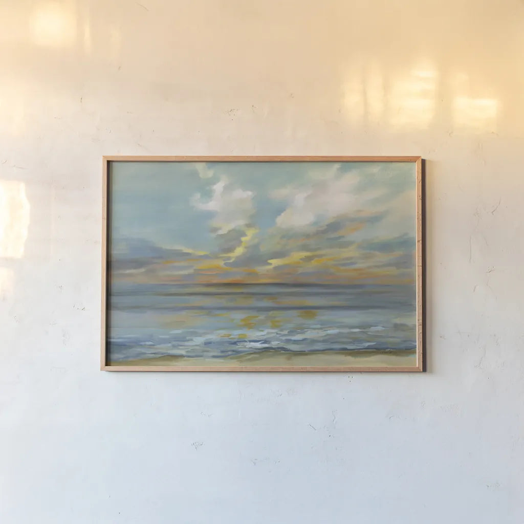 Rhythmic Sunset Waves by Silvia Vassileva. shown as a paper print in a natural frame. Available as a archival giclee rolled canvas, fine art paper, or poster print. SKU 69153i.