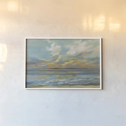 Rhythmic Sunset Waves by Silvia Vassileva. shown as a paper print in a white frame. Available as a archival giclee rolled canvas, fine art paper, or poster print. SKU 69153i.