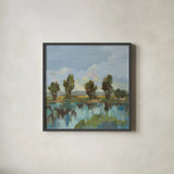 River Reflections by Silvia Vassileva. Shown in a sleek black glass frame for a contemporary gallery look. Available as an archival giclee rolled canvas, fine art paper, or poster print. SKU 96738a.