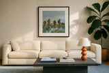 River Reflections by Silvia Vassileva. Displayed in a glass frame with matte in a clean modern living room. Available as an archival giclee rolled canvas, fine art paper, or poster print. SKU 96738a.