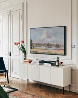 River View by Silvia Vassileva. shown as a framed stretched canvas in a living room above a console. Available as a archival giclee rolled canvas, fine art paper, or poster print. SKU 91549i.