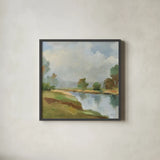 River and Clouds II by Silvia Vassileva. Shown in a sleek black glass frame for a contemporary gallery look. Available as an archival giclee rolled canvas, fine art paper, or poster print. SKU 86031a.