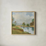 River and Clouds II by Silvia Vassileva. Shown in a natural wood glass frame for a timeless modern aesthetic. Available as an archival giclee rolled canvas, fine art paper, or poster print. SKU 86031a.