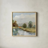 River and Clouds III by Silvia Vassileva. Shown in a natural wood glass frame for a timeless modern aesthetic. Available as an archival giclee rolled canvas, fine art paper, or poster print. SKU 86032a.