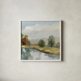 River and Clouds III by Silvia Vassileva. Shown in a crisp white glass frame for a clean and minimalist style. Available as an archival giclee rolled canvas, fine art paper, or poster print. SKU 86032a.