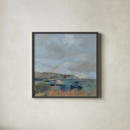 River and Sky I by Silvia Vassileva. Shown in a sleek black glass frame for a contemporary gallery look. Available as an archival giclee rolled canvas, fine art paper, or poster print. SKU 96740a.