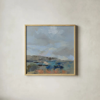River and Sky I by Silvia Vassileva. Shown in a natural wood glass frame for a timeless modern aesthetic. Available as an archival giclee rolled canvas, fine art paper, or poster print. SKU 96740a.