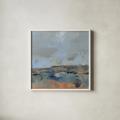 River and Sky II by Silvia Vassileva. Shown in a crisp white glass frame for a clean and minimalist style. Available as an archival giclee rolled canvas, fine art paper, or poster print. SKU 96741a.