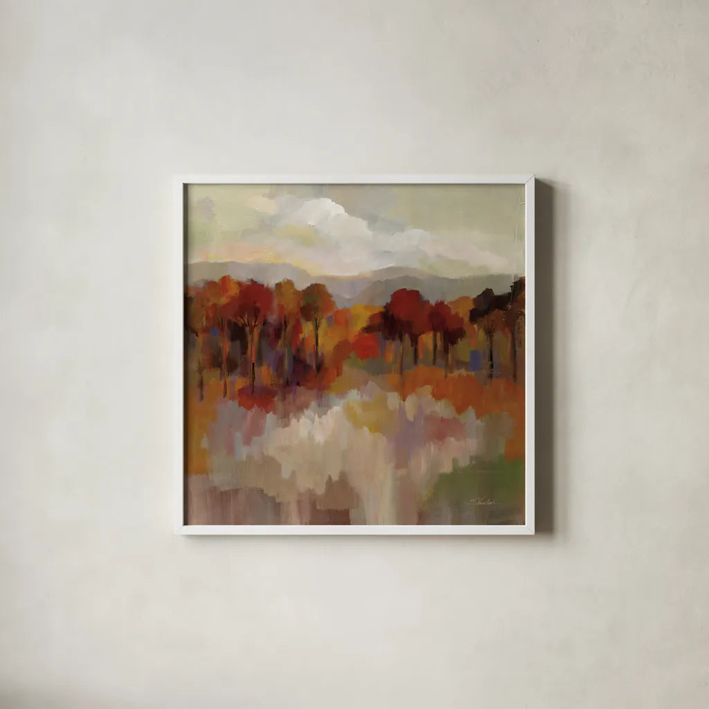 Riverbank by Silvia Vassileva. Shown in a crisp white glass frame for a clean and minimalist style. Available as an archival giclee rolled canvas, fine art paper, or poster print. SKU 77870a.