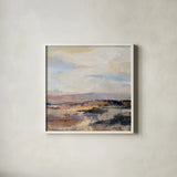 Road at Dusk II by Silvia Vassileva. Shown in a crisp white glass frame for a clean and minimalist style. Available as an archival giclee rolled canvas, fine art paper, or poster print. SKU 90989a.