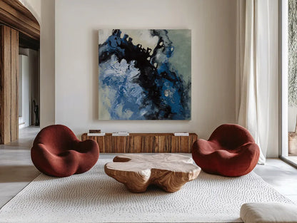 Roaring Waves I by Silvia Vassileva. Shown as extra-large giant wall art in a modern living room. Available as an archival giclee rolled canvas, fine art paper, or poster print. SKU 61064a.