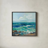 Rocky Beach by Silvia Vassileva. Shown in a sleek black glass frame for a contemporary gallery look. Available as an archival giclee rolled canvas, fine art paper, or poster print. SKU 71968a.