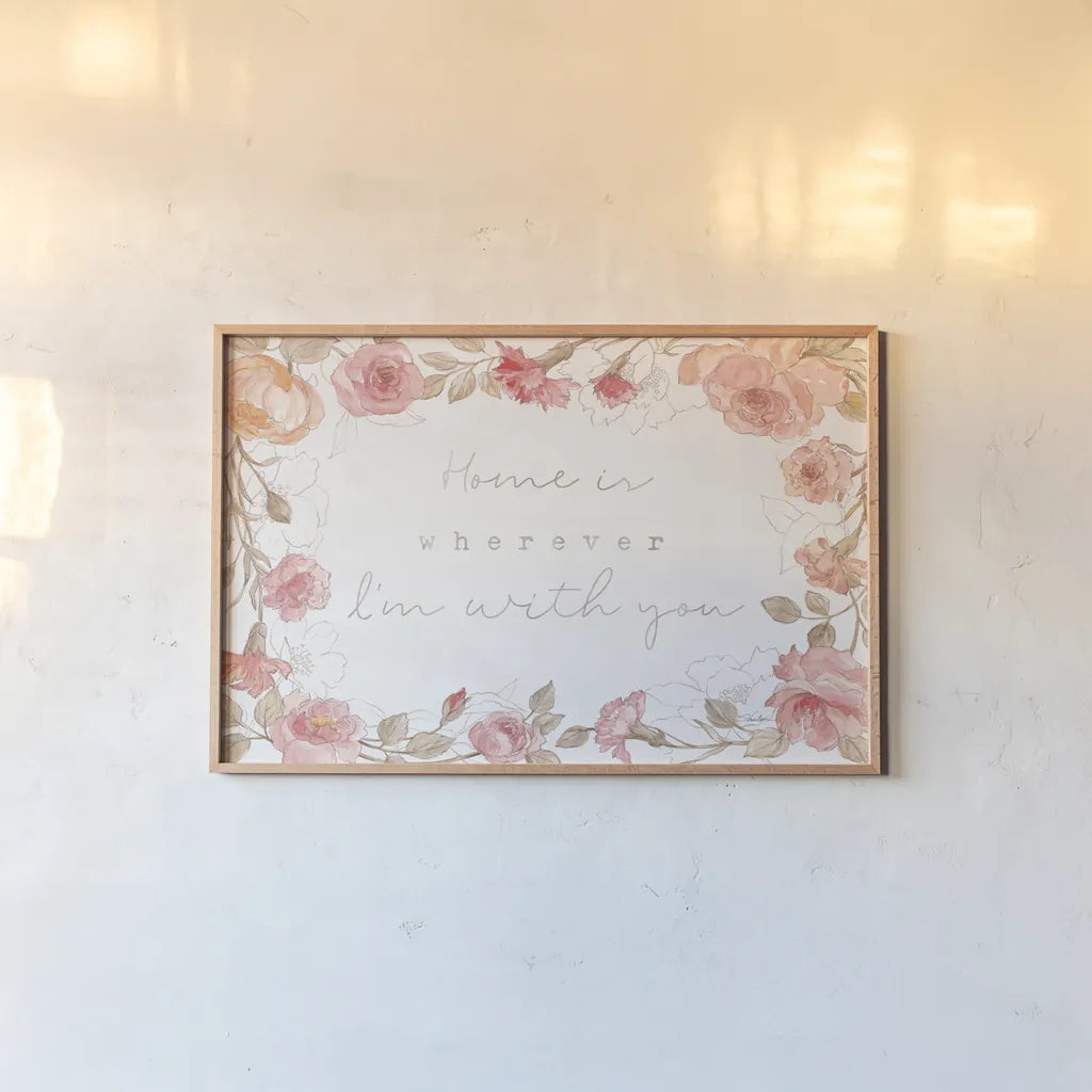 Romantic Blooms I by Silvia Vassileva. shown as a paper print in a natural frame. Available as a archival giclee rolled canvas, fine art paper, or poster print. SKU 82481i.