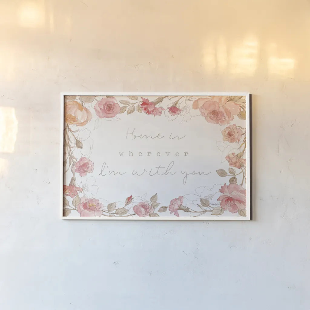 Romantic Blooms I by Silvia Vassileva. shown as a paper print in a white frame. Available as a archival giclee rolled canvas, fine art paper, or poster print. SKU 82481i.