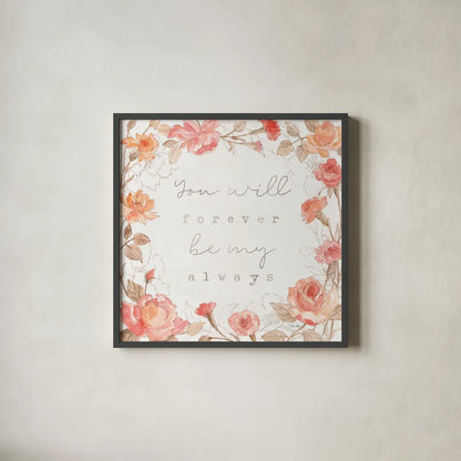 Romantic Blooms II by Silvia Vassileva. Shown in a sleek black glass frame for a contemporary gallery look. Available as an archival giclee rolled canvas, fine art paper, or poster print. SKU 82482a.