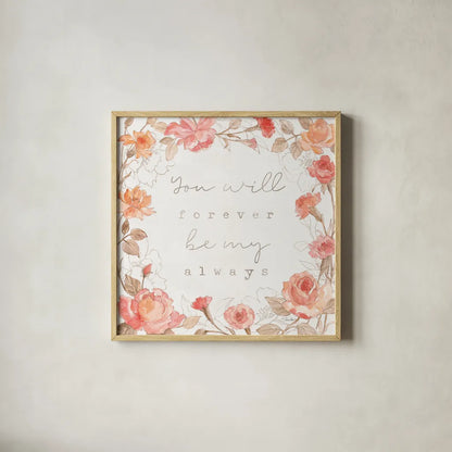 Romantic Blooms II by Silvia Vassileva. Shown in a natural wood glass frame for a timeless modern aesthetic. Available as an archival giclee rolled canvas, fine art paper, or poster print. SKU 82482a.